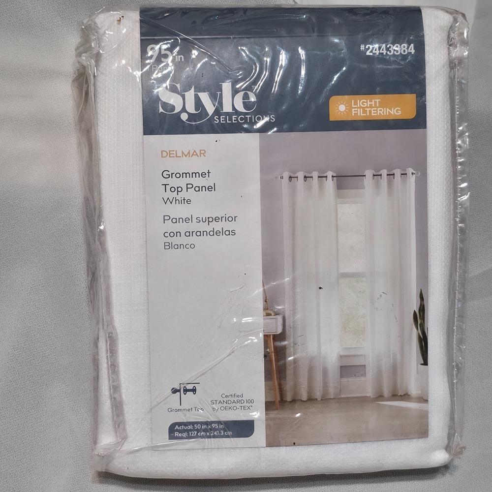 Style Selections Delmar Light Filtering Grommet Top Panel White Size 50"x95"‎